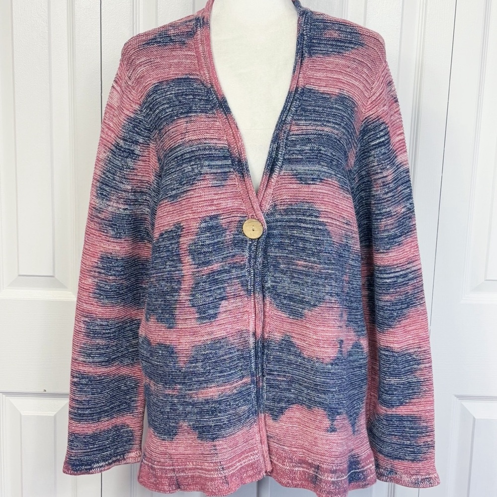 NorthStyle Pink & Blue Dyed Print Cotton Long Sleeve Cardigan Sweater XL